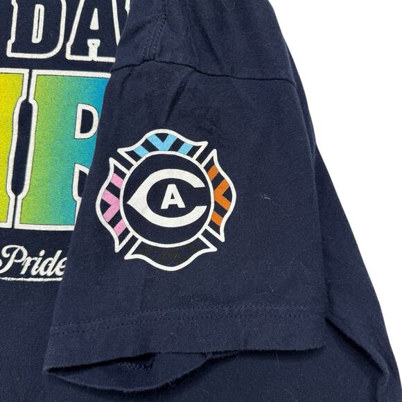 UC Davis Fire Serving with Pride Navy Blue Tee Size Small Mens Unisex Rainbow - Picture 4 of 8
